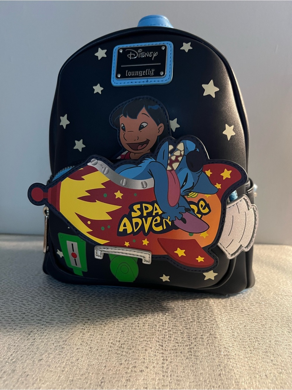 Loungefly Black Lilo & Stitch Mini Backpack with Space Adventure Applique